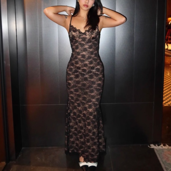 BEST MESHKI Joelle Lace Cupped Maxi Dress Gown Black Cocktail Party XXS/XS/Small - Picture 5 of 15